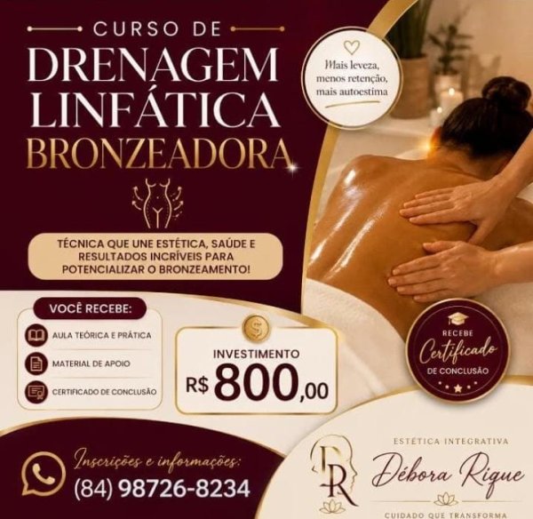 oferta Curso de Drenagem Linfática Bronzeadora da empresa Estética Integrativa Débora Rique