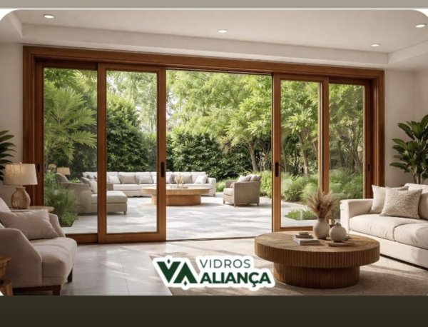 oferta Porta de correr Linha Gold amadeirado da empresa Vidraçaria Aliança