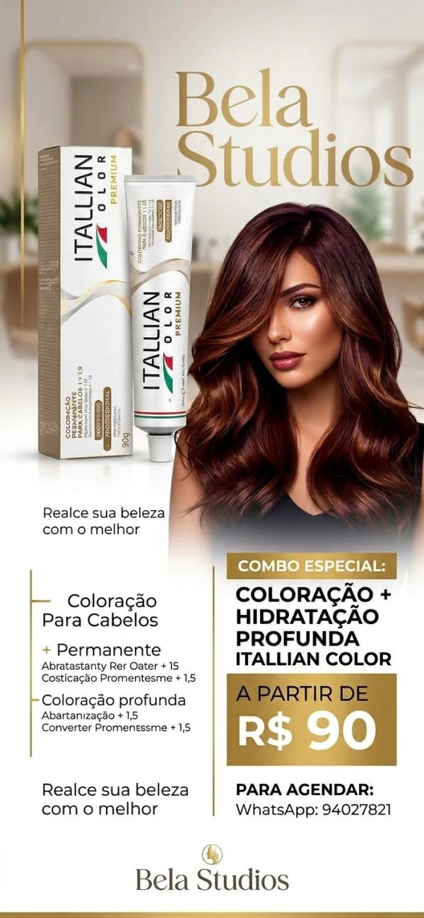 oferta Coloração + Hidratação Profunda Itallian Color (Combo Especial) da empresa Bella Studio