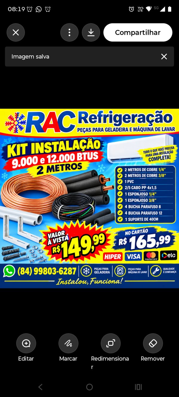 oferta Kit Promocional 2 Metros Instalação da empresa RAC Refrigeração Serviços e Assistência Técnica