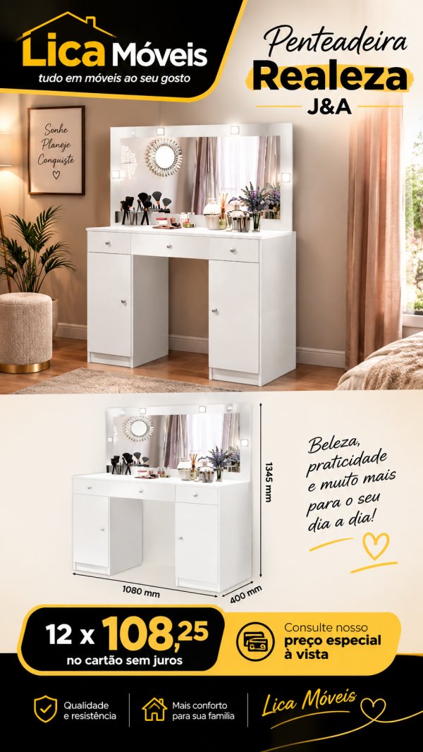 oferta Penteadeira Realeza J&A Com Espelho E Iluminação da empresa Lica Móveis - Amaro Barreto