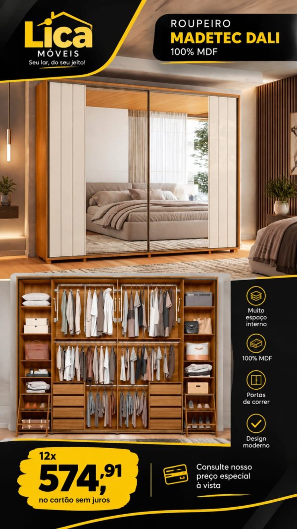 oferta Roupeiro Madetec Dali 100% Mdf Com Portas De Correr da empresa Lica Móveis - Amaro Barreto