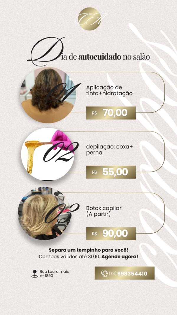 oferta Dia de Autocuidado no Salão da empresa Studio CA