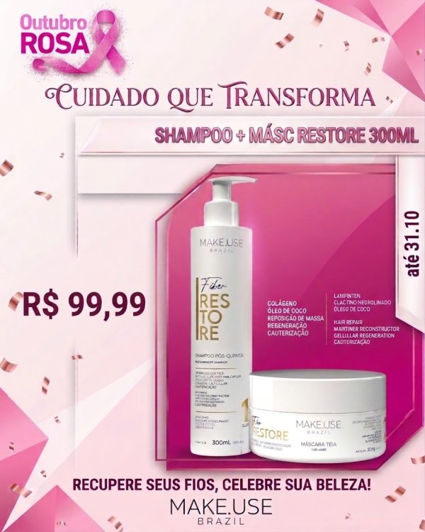 oferta Shampoo + Máscara Restore 300ml - Make.Use Brazil da empresa Bella Studio