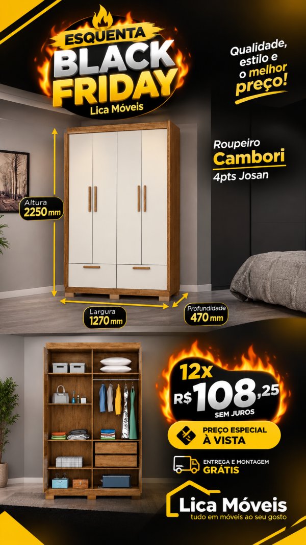 oferta Roupeiro Cambori 4 Portas – Josan da empresa Lica Móveis - Amaro Barreto
