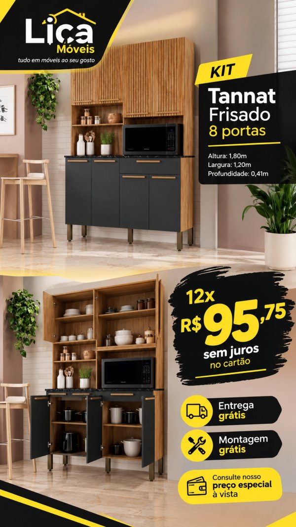 oferta Kit Cozinha Tannat Frisado 8 Portas da empresa Lica Móveis - Amaro Barreto