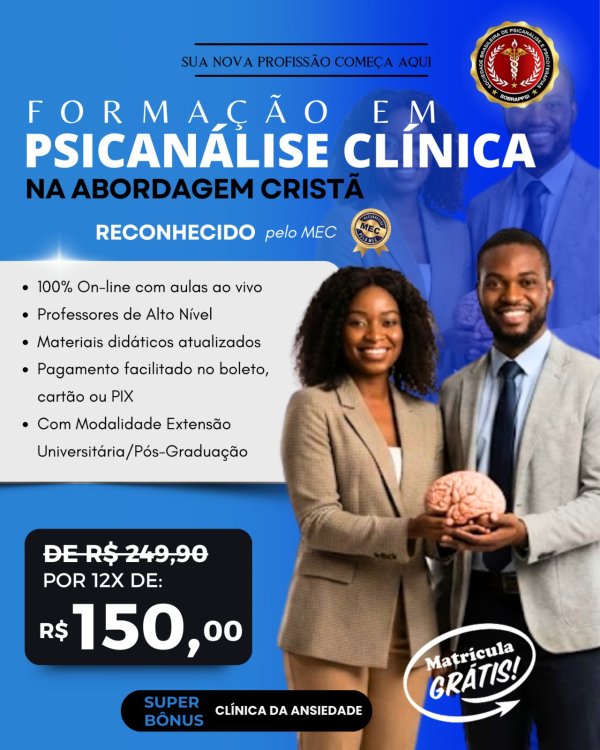 oferta Formação Em Psicanálise Clínica Na Abordagem Cristã da empresa Fateb EAD - Polo Natal