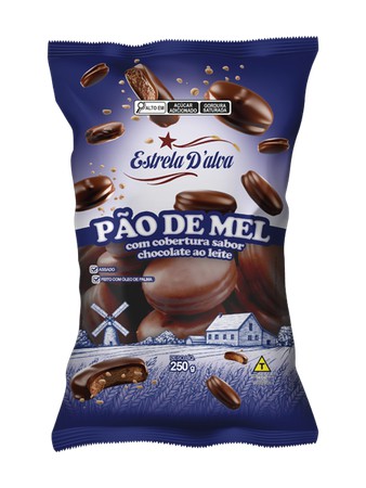 Biscoito Pão de mel com cobertura sabor chocolate ao leite