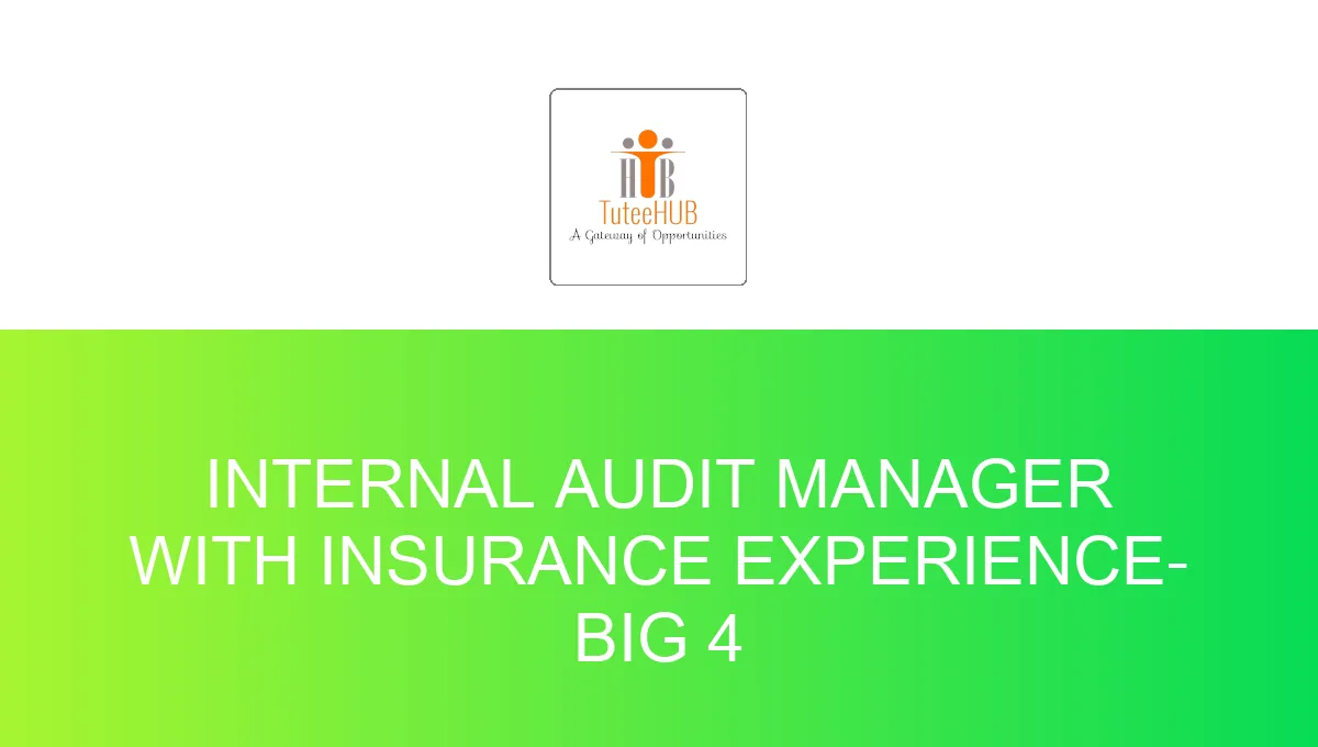 Internal Audit Manager with Insurance Experience- Big 4