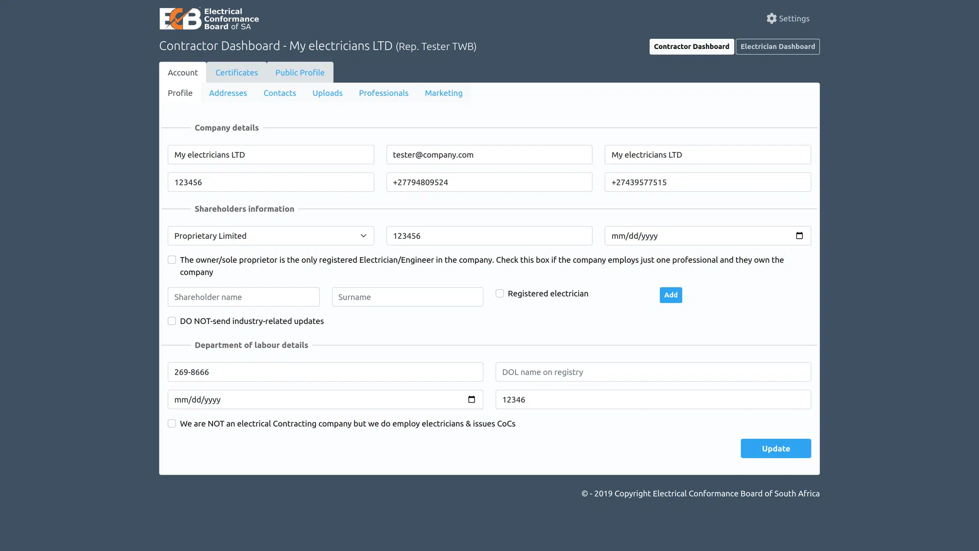 Companies Dashboard - Profile