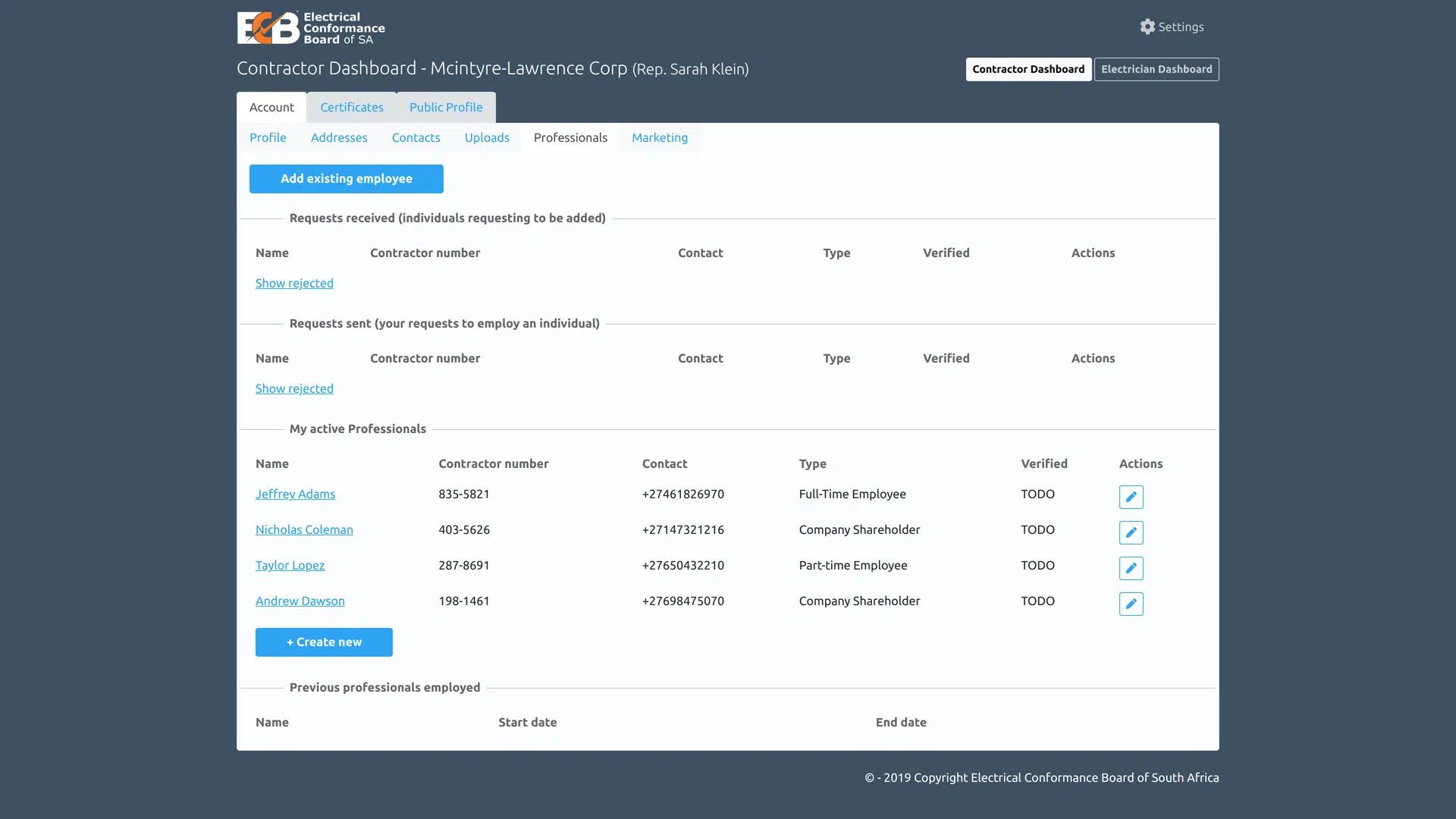 Companies Dashboard - Professionals