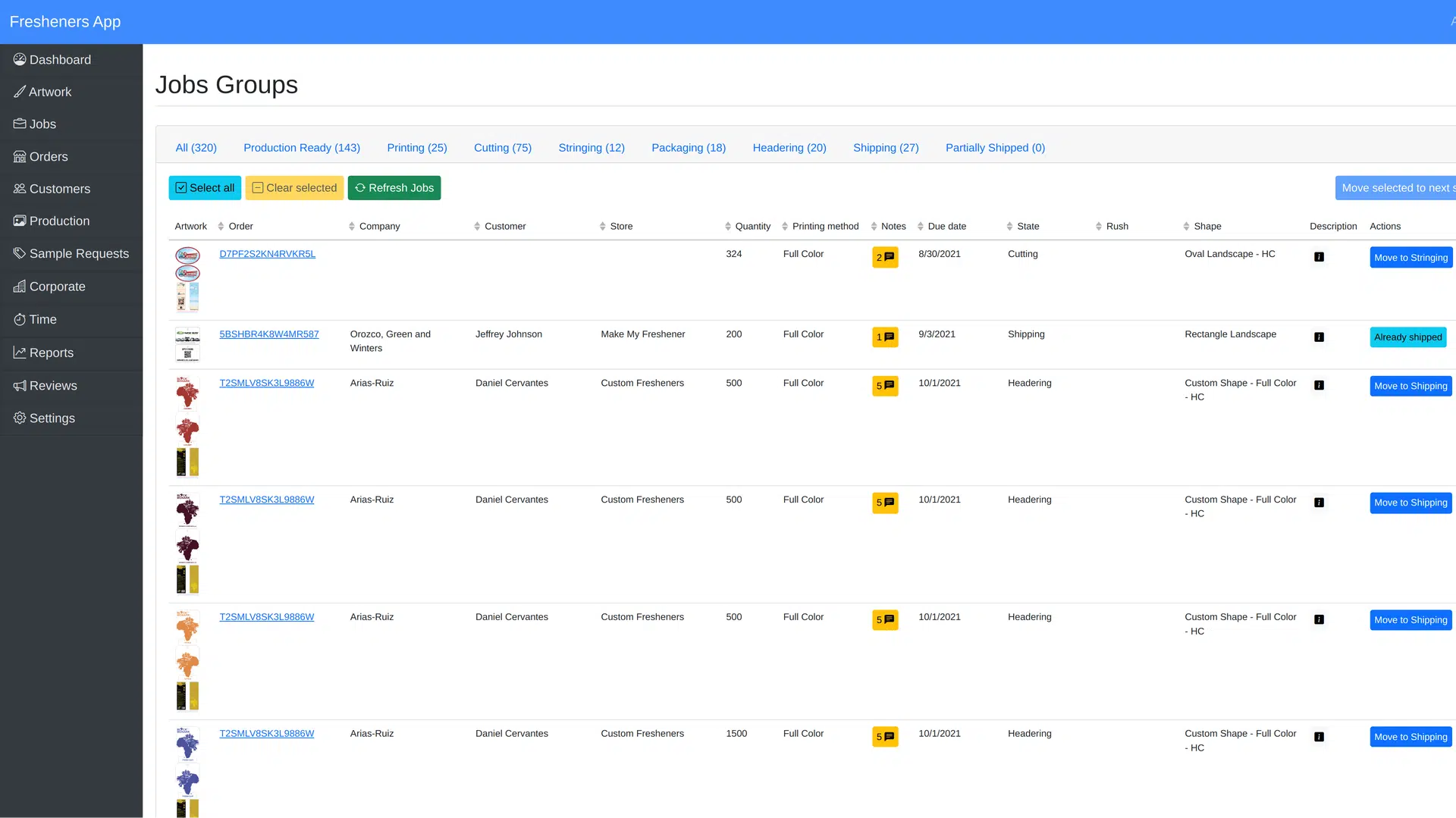 Dashboard jobs management