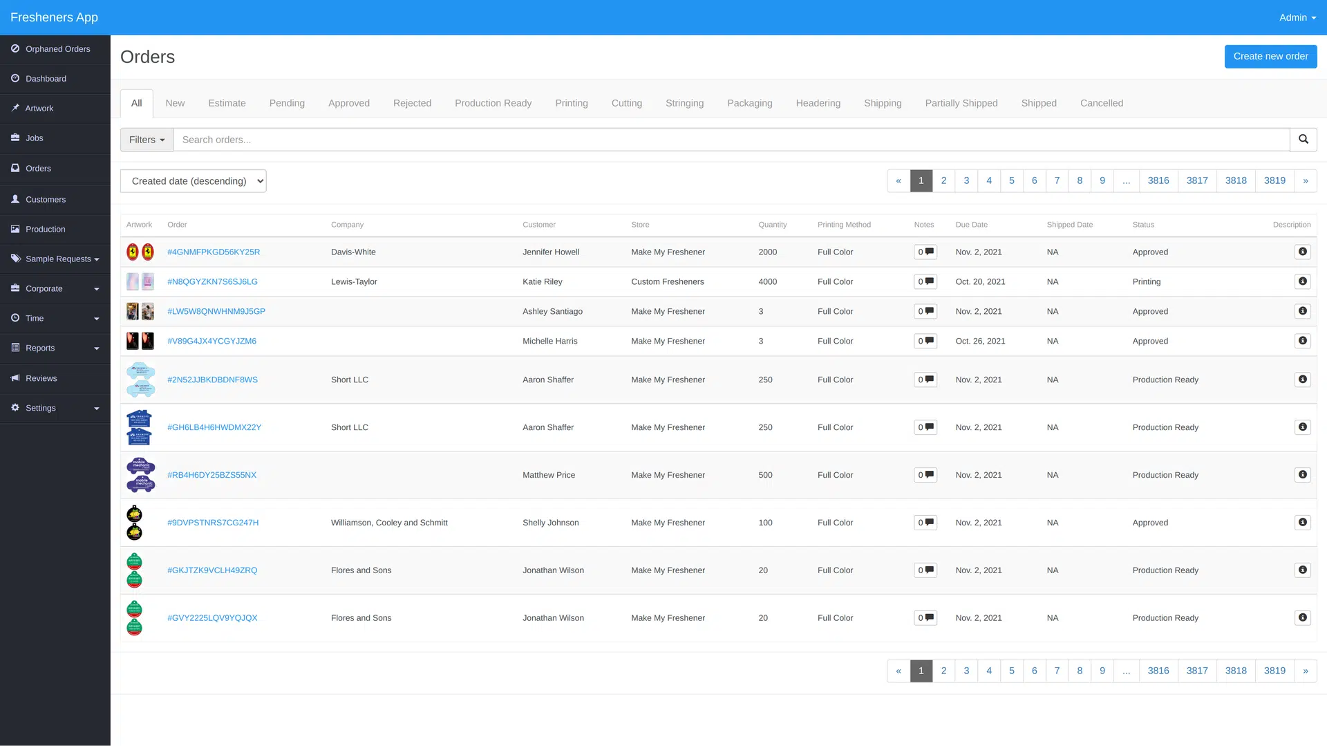 Dashboard orders management