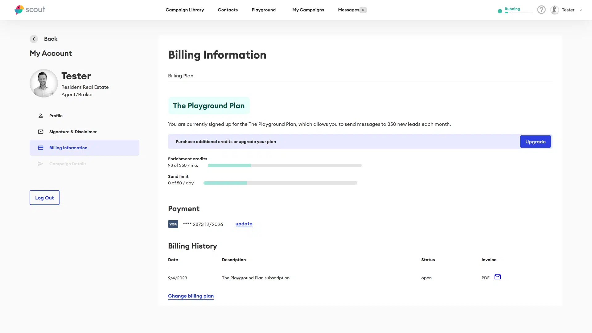 Profile billing info