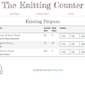 A list of existing projects on The Knitting Counter.
