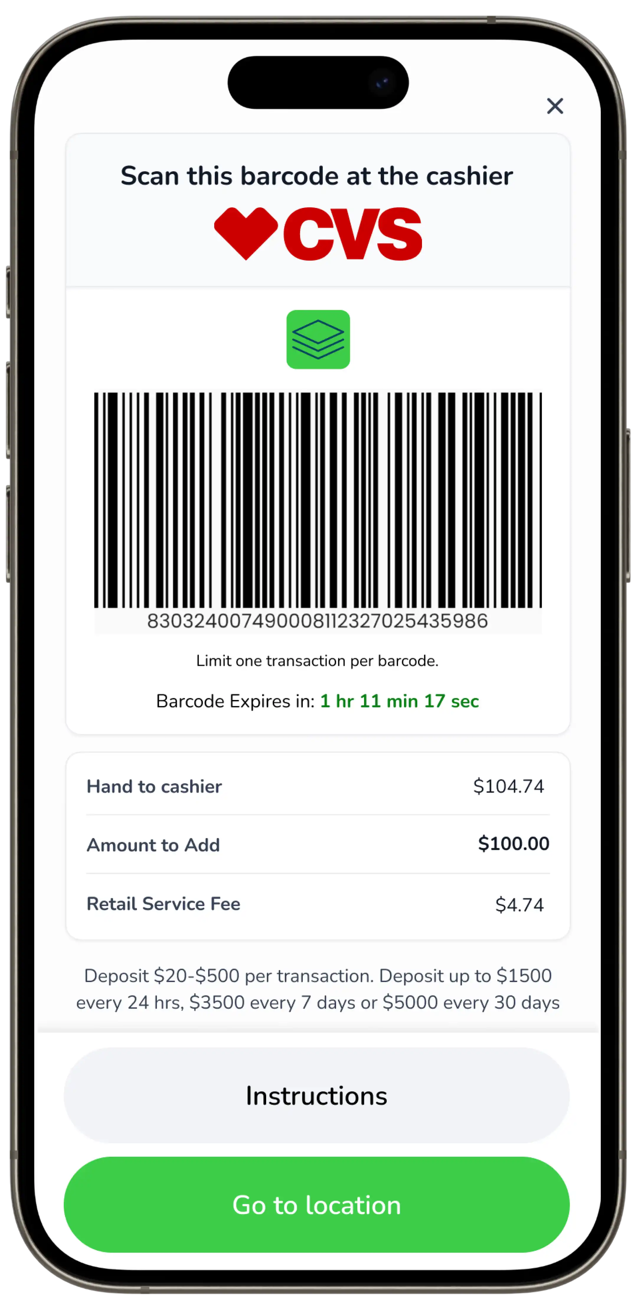Get barcode and visit selected location