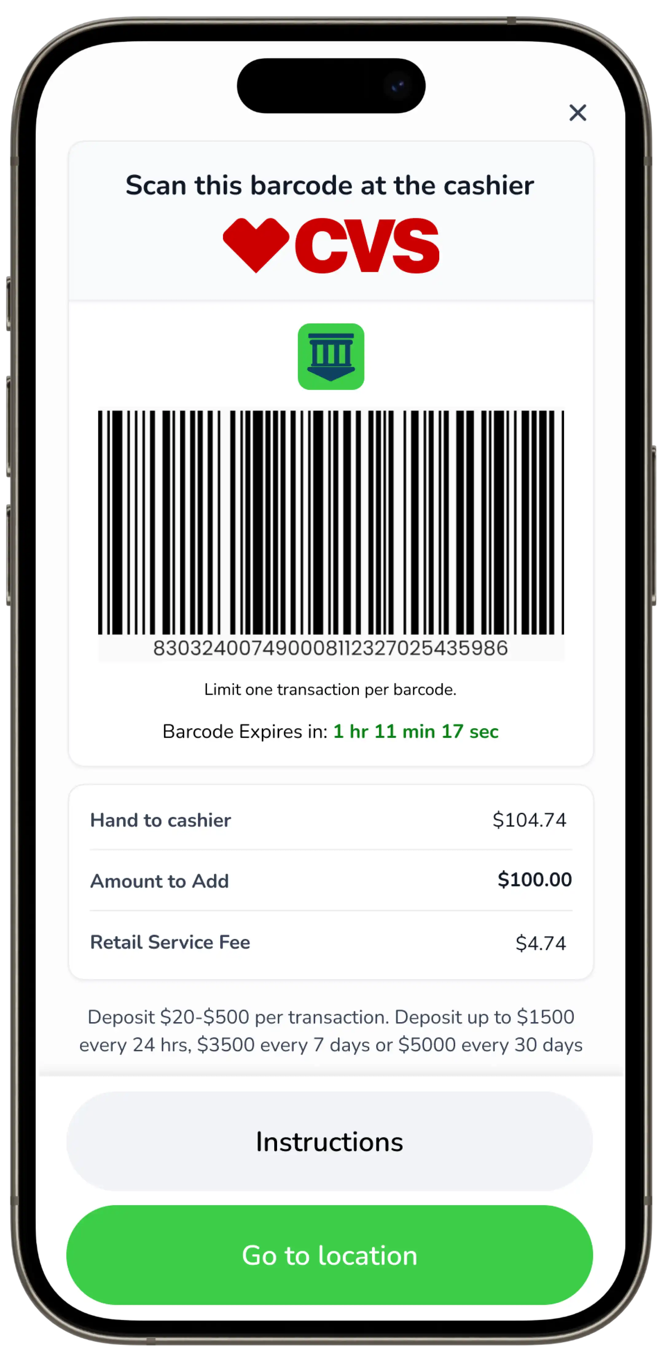 Get barcode and visit selected location