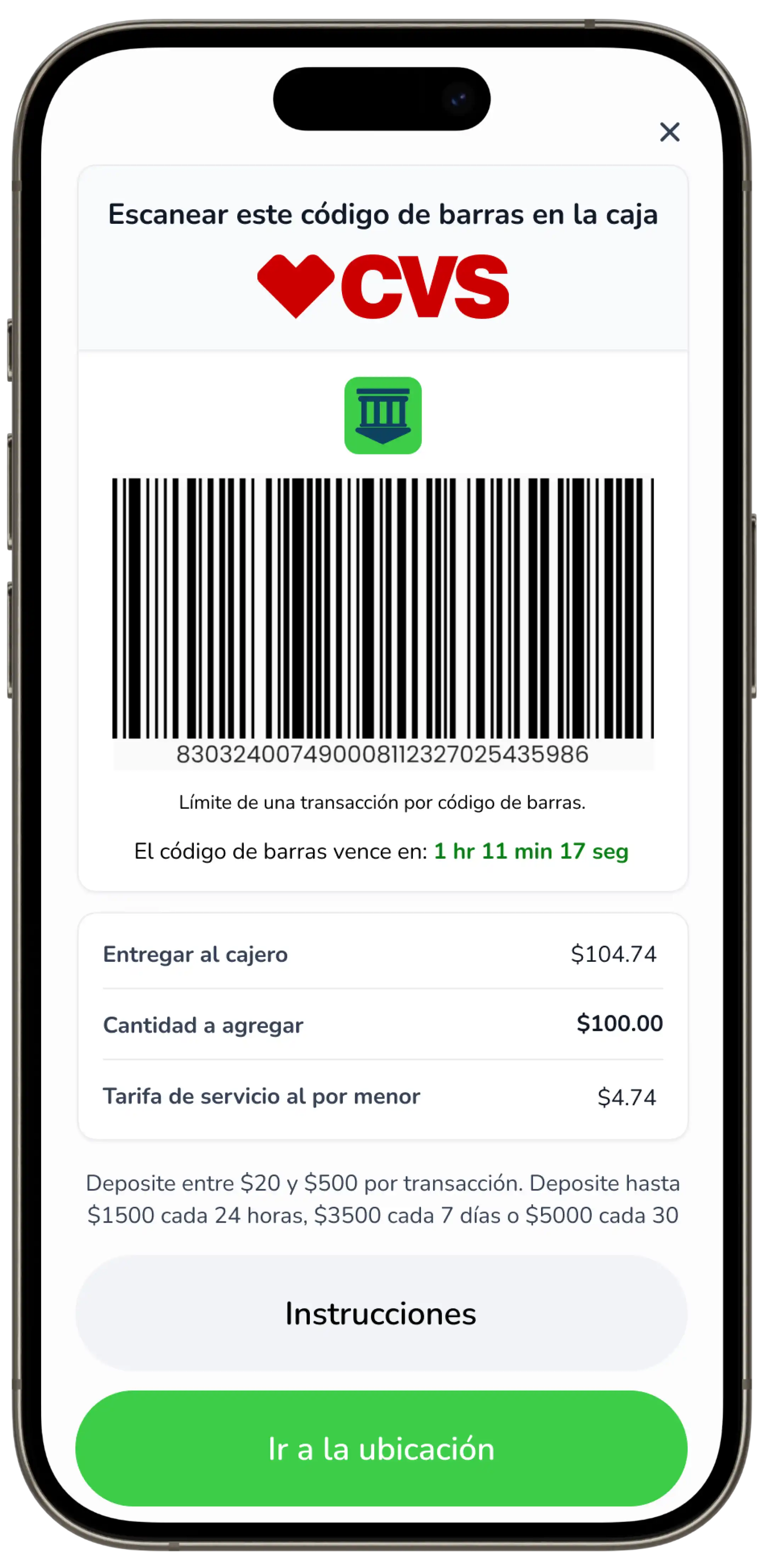 Obtén el código de barras y visita la ubicación seleccionada