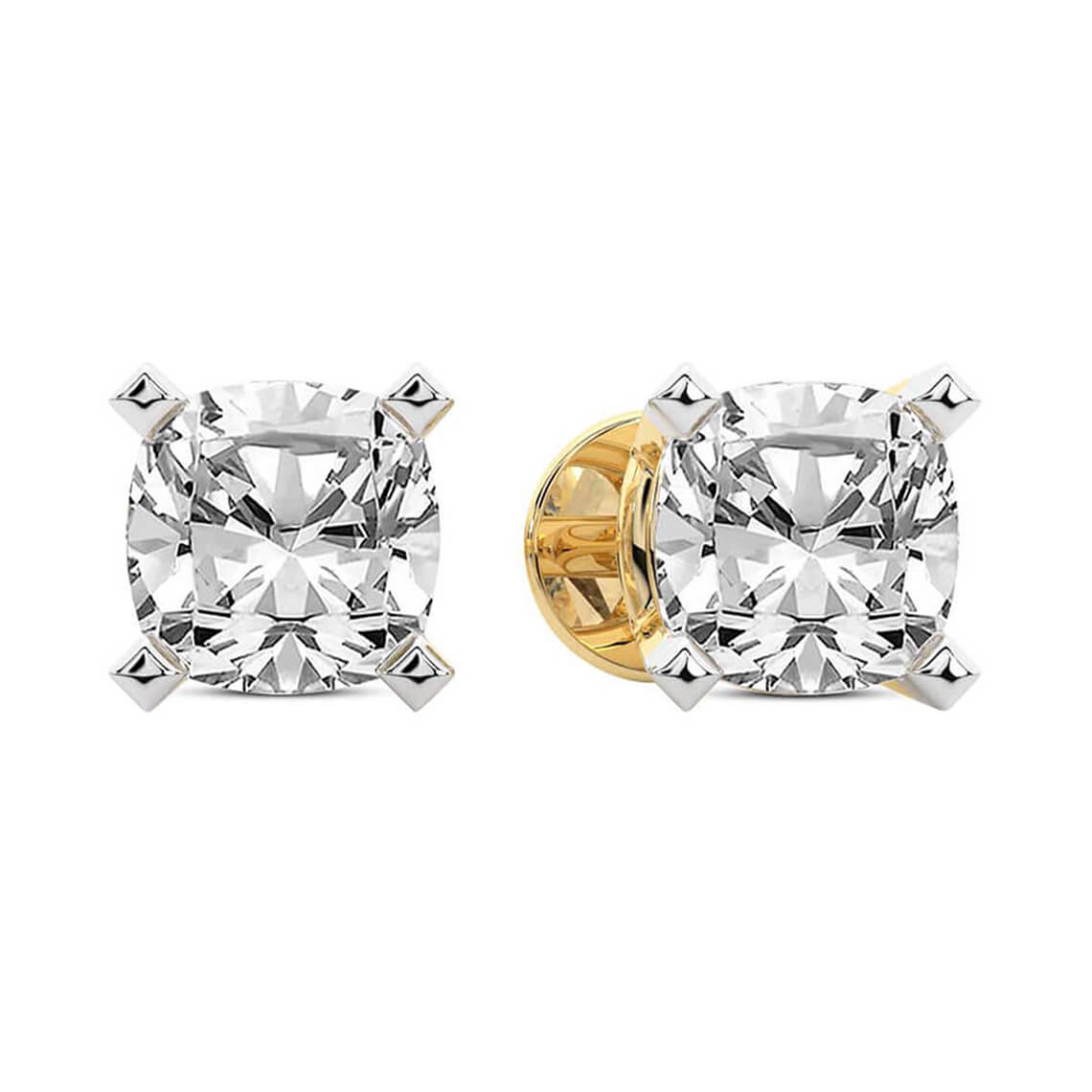 Four Prong Cushion Stud Earrings 