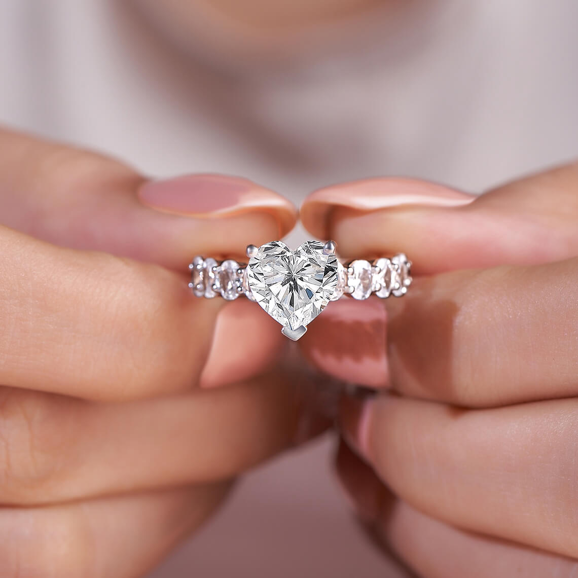 Side Stone lab Diamond Engagement Ring