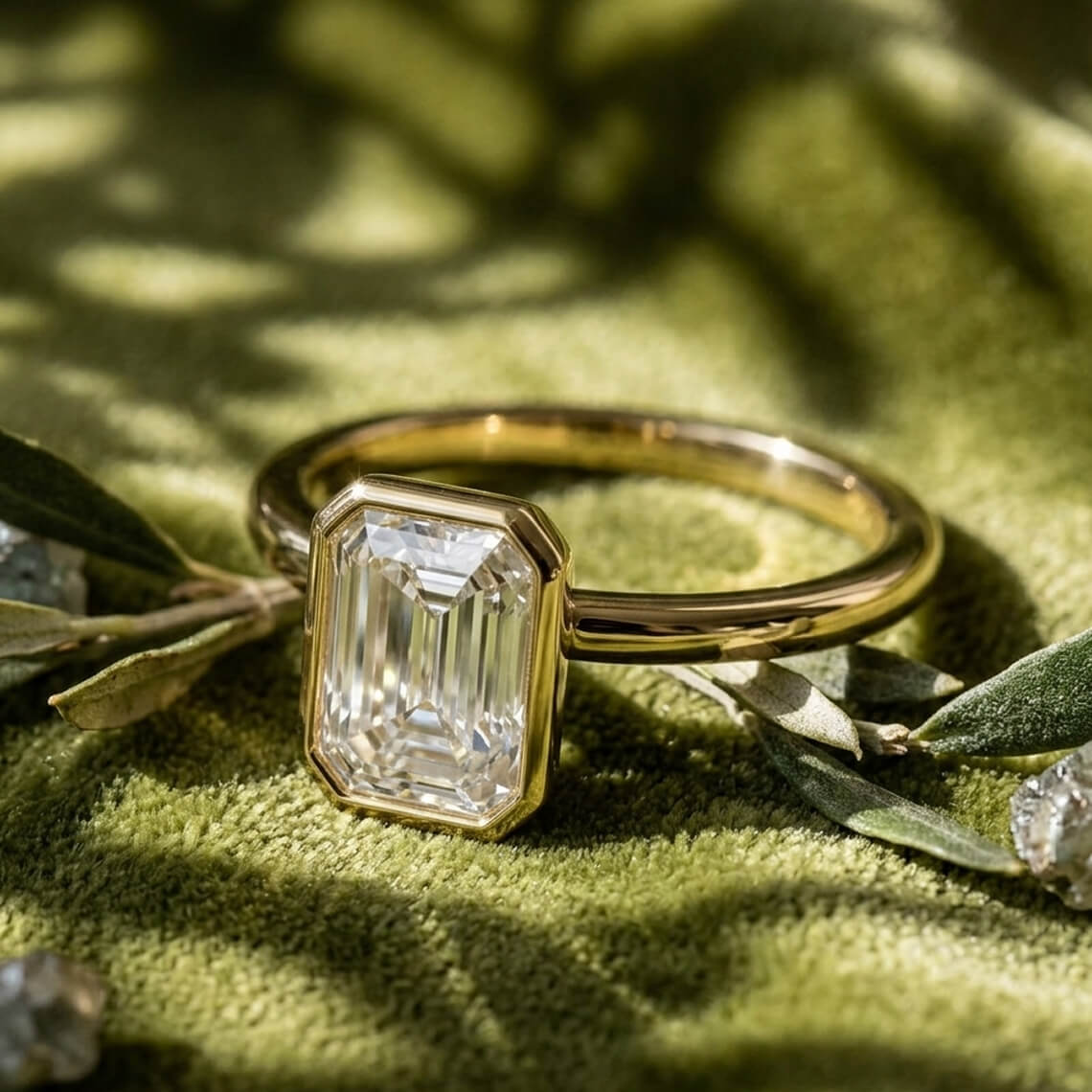 Bezel set emerald ring