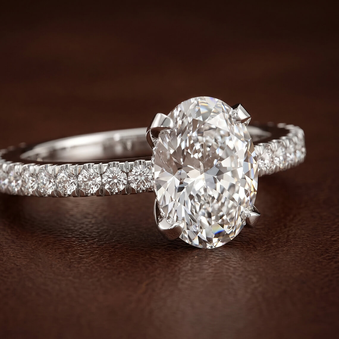 Oval-shaped diamond engagement ring