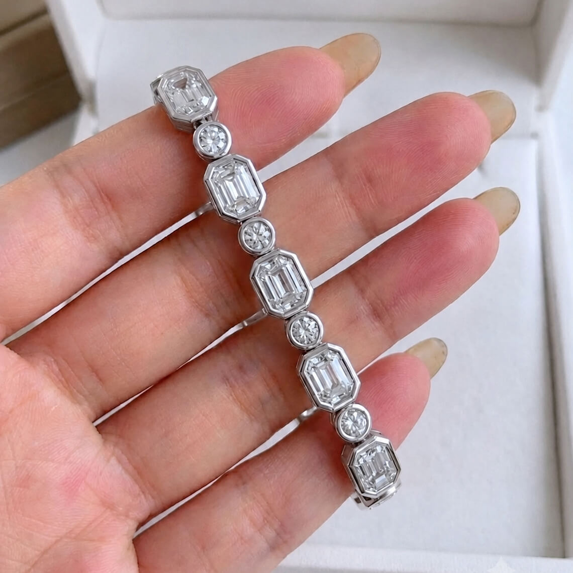 Amalthea Emerald And Round Lab Diamond Bracelet