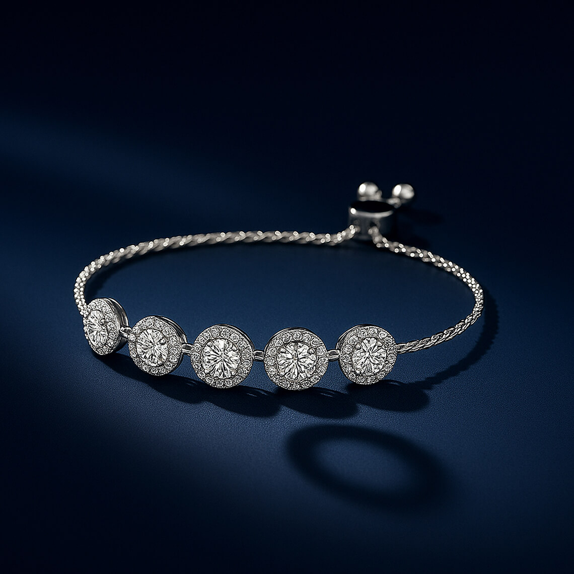 Lyna Five Stone Round Halo Fashion Bracelet