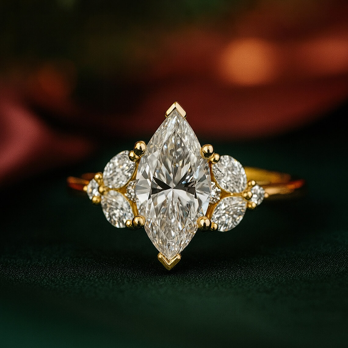 Beatrice Marquise Side Stone Ring