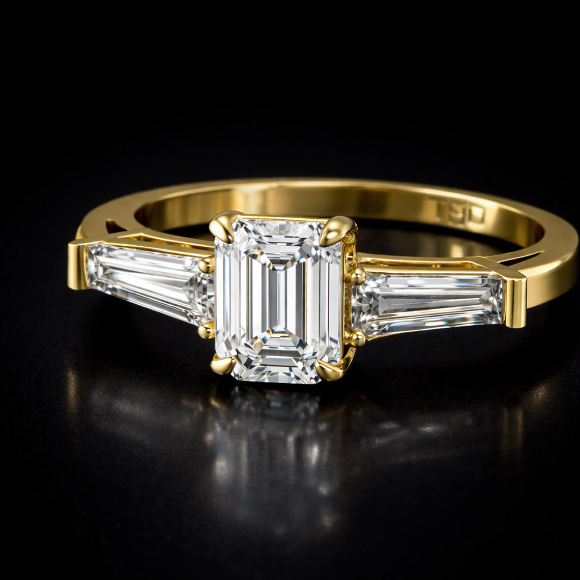 Madison Three Stone Side Baguette Ring
