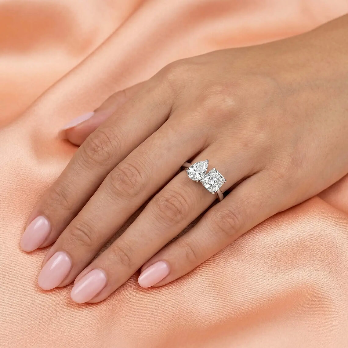 Cecelia Two Stone Cushion and Pear Ring