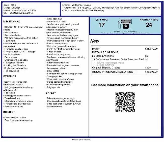 monroney label sample
