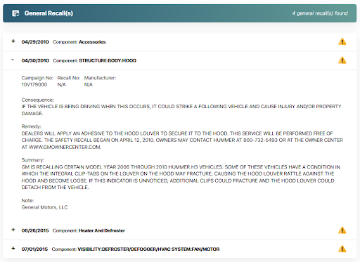 What a Hummer Recall Report Will Show?