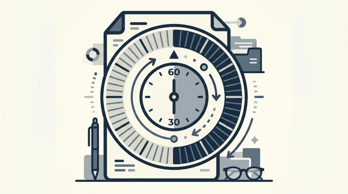 A document icon with a circular 30/60-day countdown dial overlaid, evoking a regulatory filing clock rather than a literal bank or currency image, in 3G Ti.