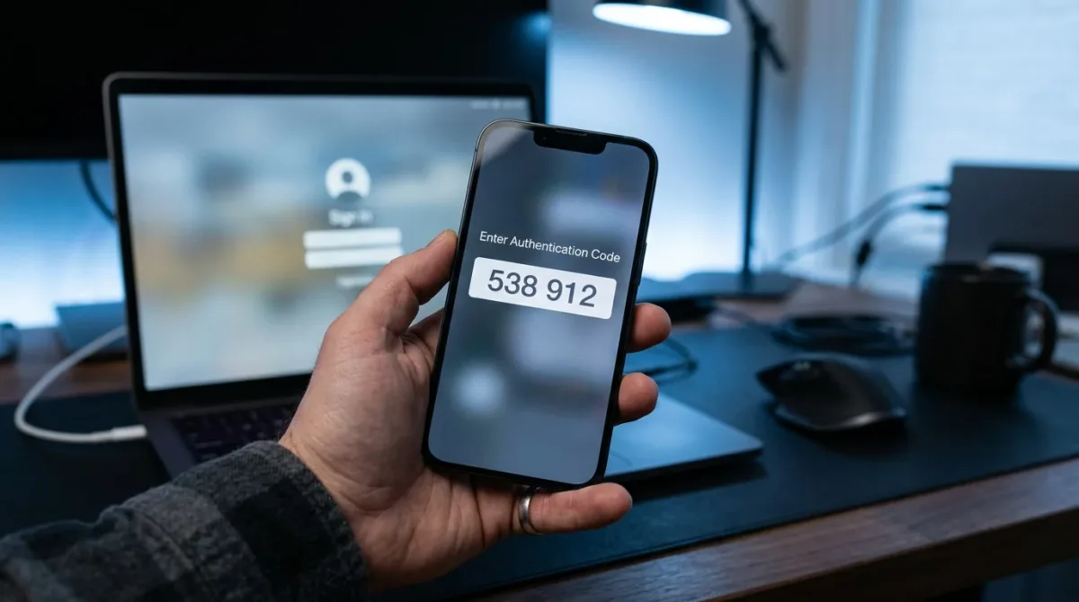 A smartphone showing a six-digit verification code beside a closed padlock icon.