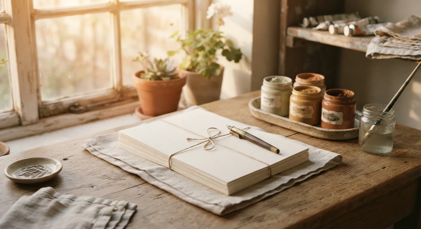 Studio desk with application papers in amber light