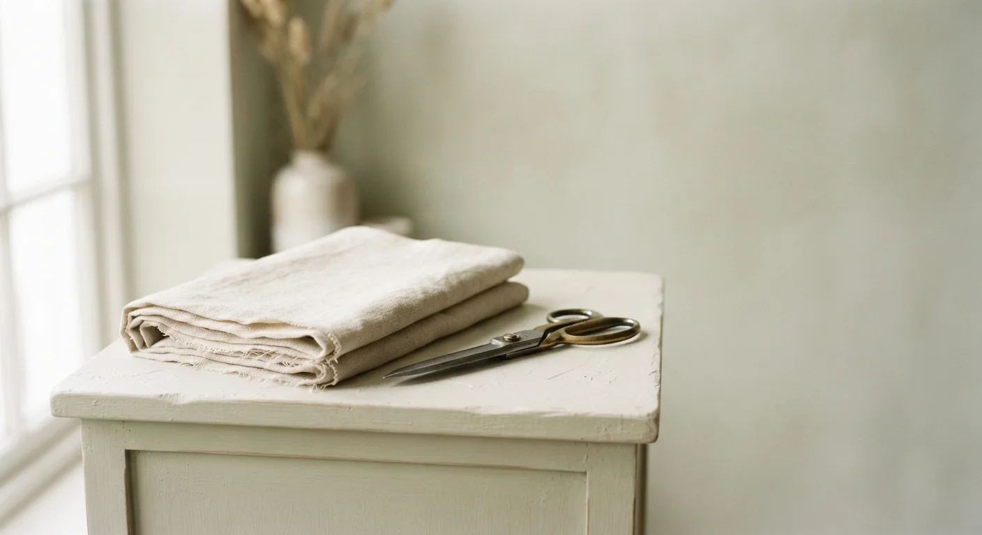 Tailoring shears and undyed cloth in museum light