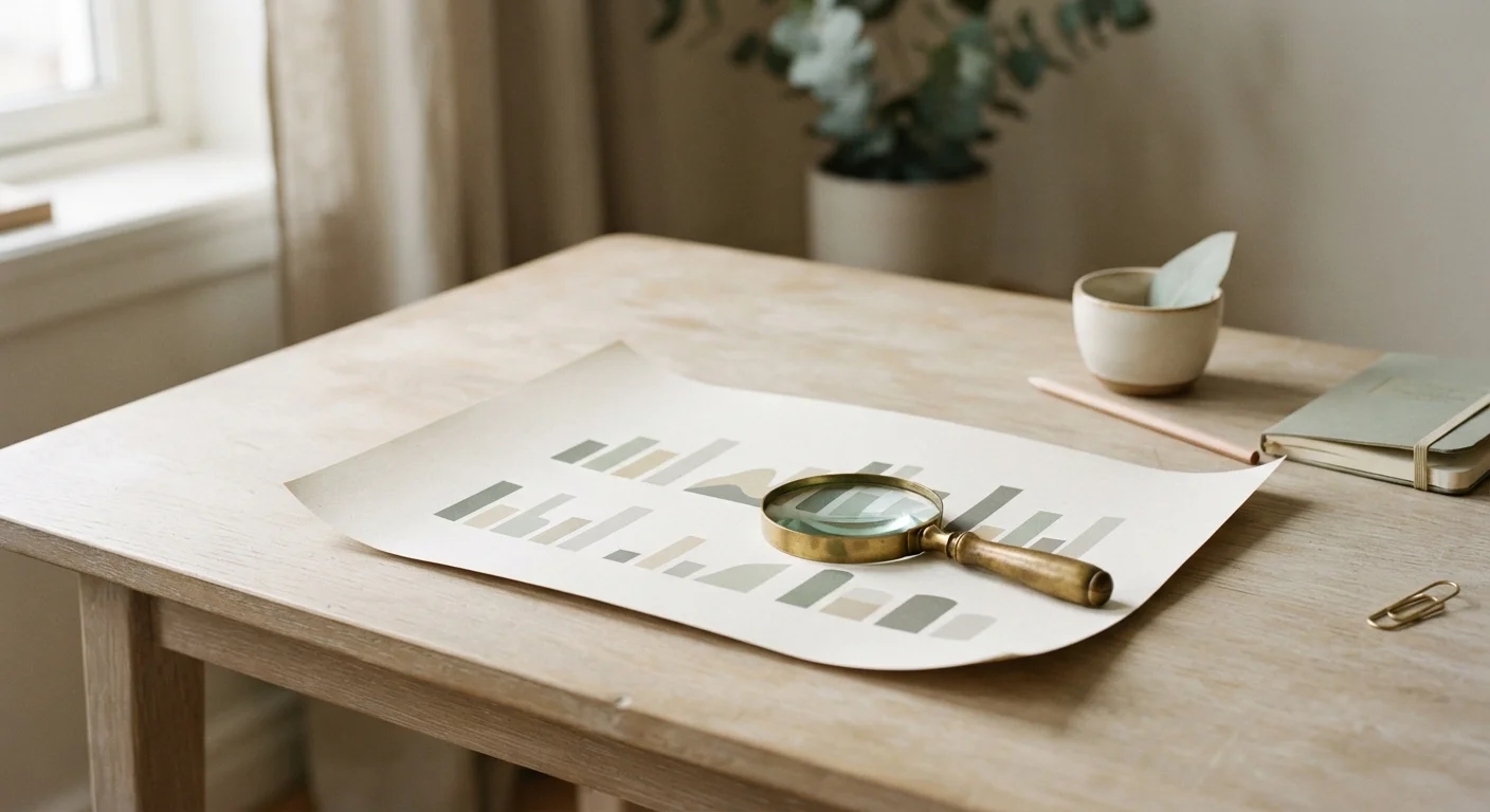 Printed bar chart under a magnifying glass on desk