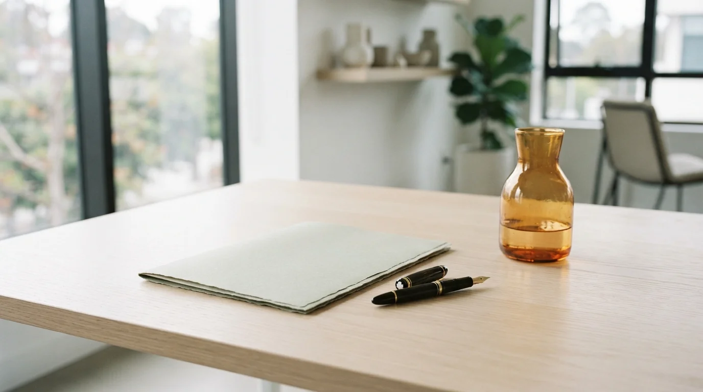 Thin legal agreement folder on an empty desk