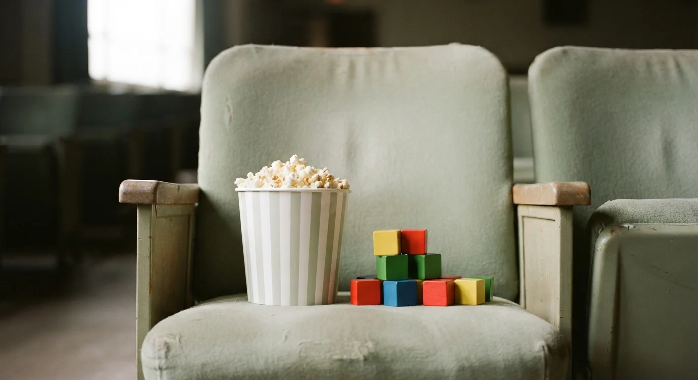 Popcorn tub and colorful blocks on a theater seat