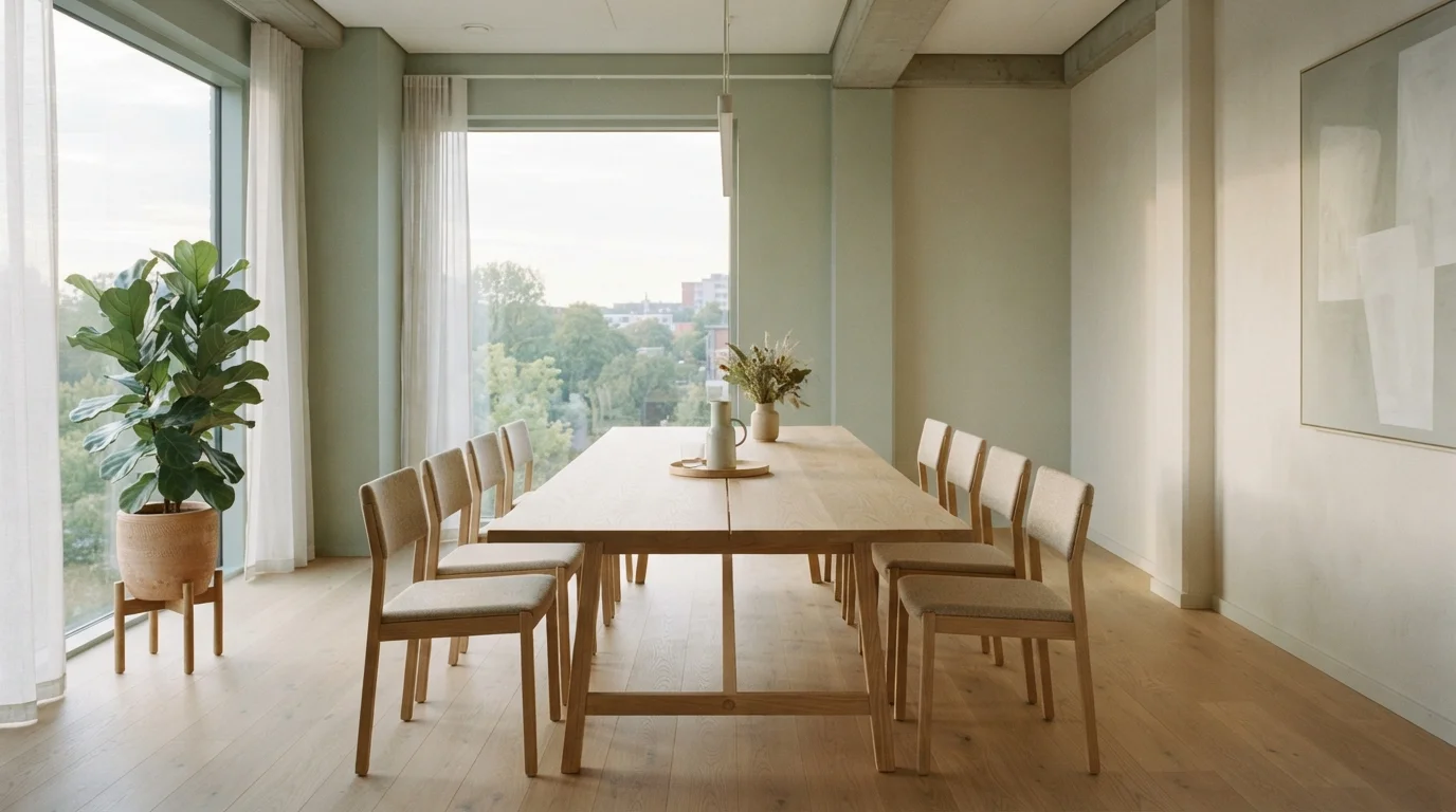 Empty modern meeting room with chairs around a long table