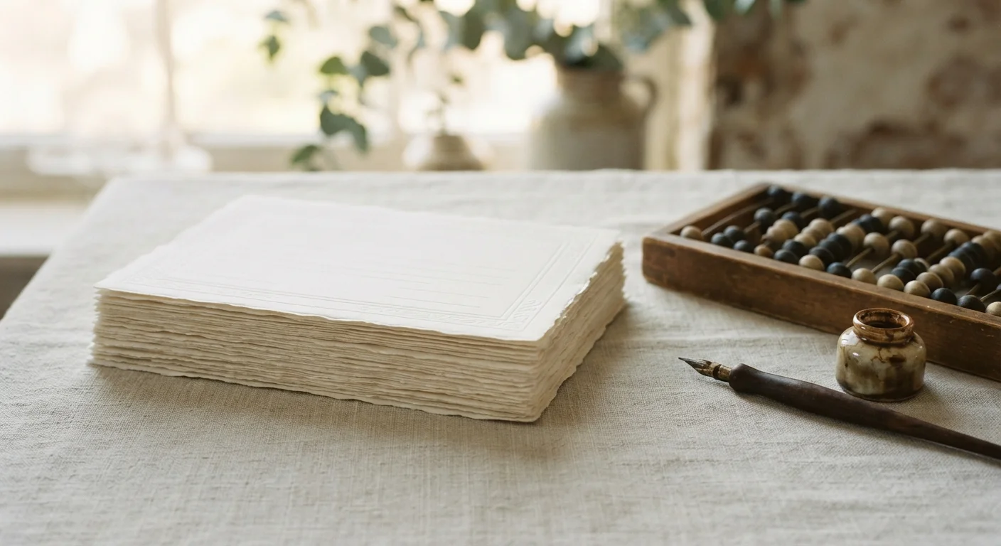 Stacked paper Treasury certificates beside an abacus and pen