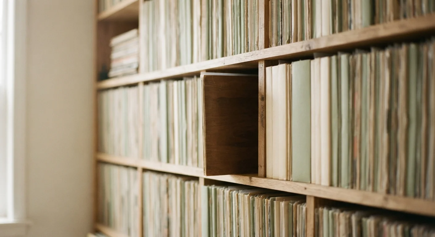 Dense record wall with one sleeve pulled out