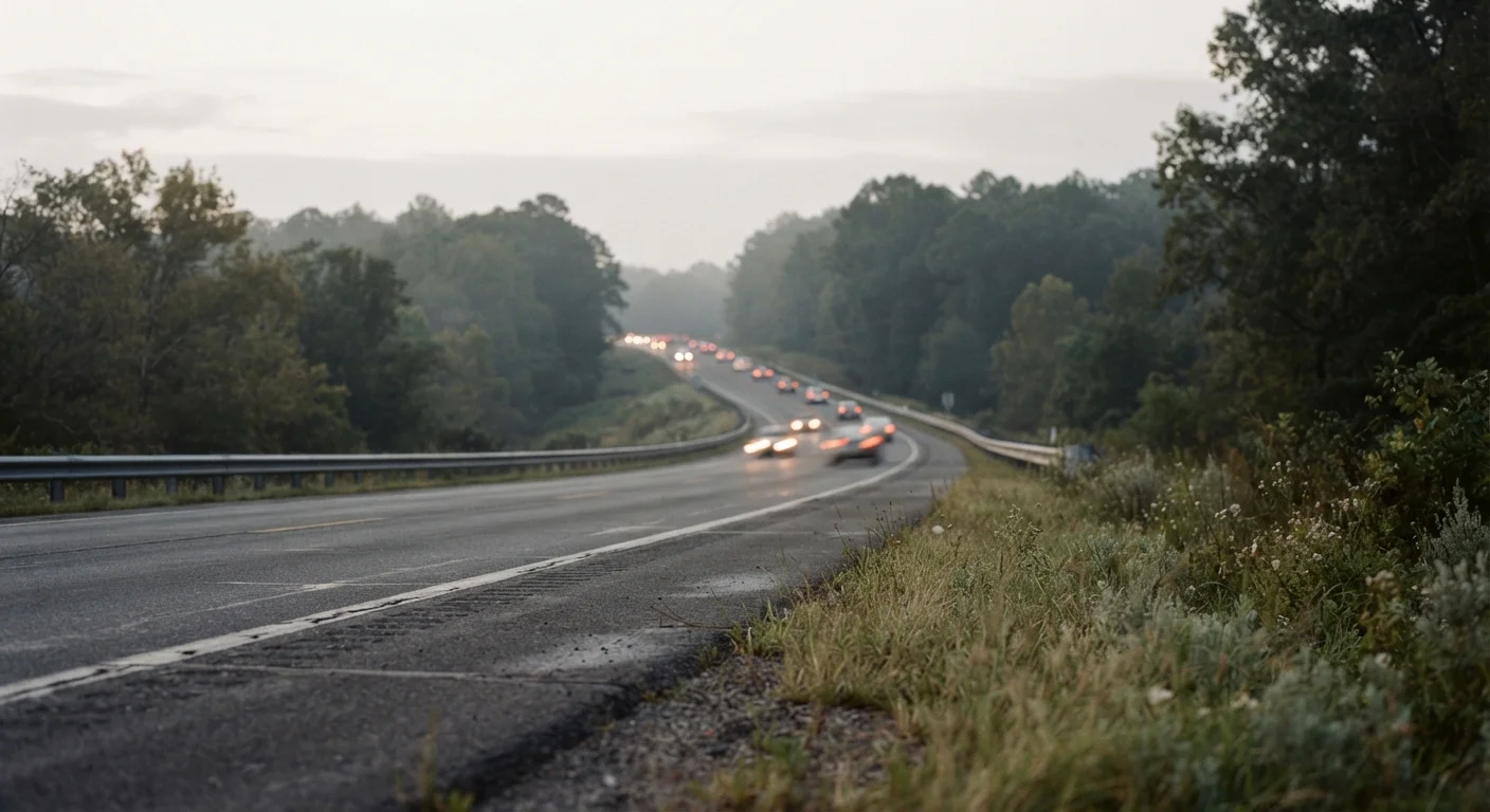 Traffic lines abstracted as taillight streaks over an empty road scene