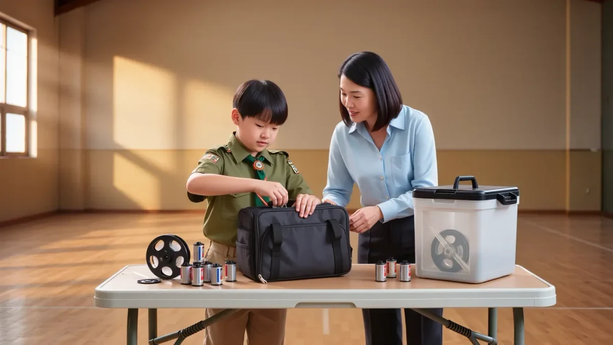 Teen and adult guiding hands loading a changing bag