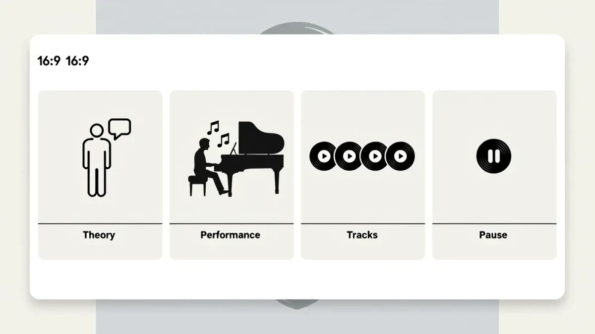 Chart of four techniques fiction uses to render music