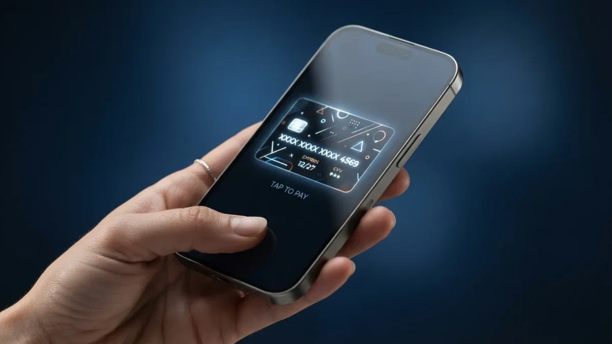 Smartphone displaying a single-use virtual card number close-up