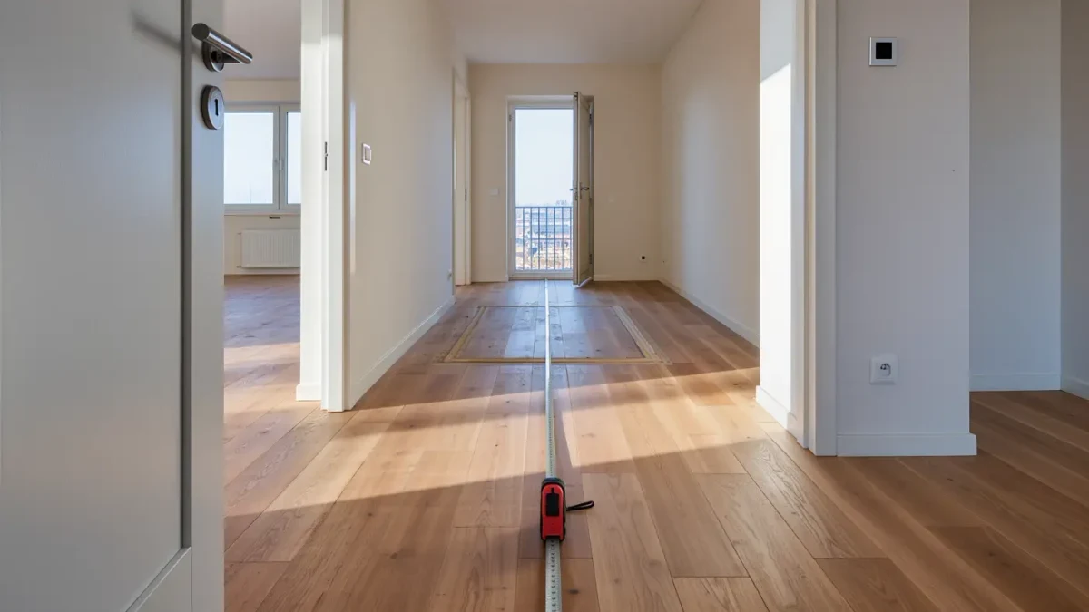 Empty house interior during a showing with a tape measure at a doorway