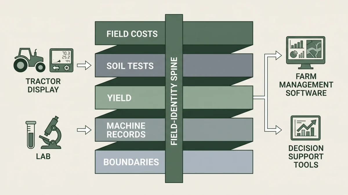 Infographic diagram of connected farm data layers