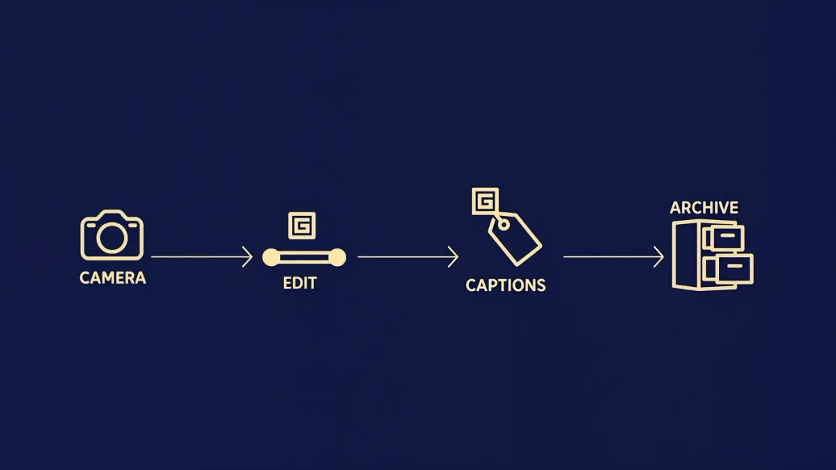 Diagram of a gala photography delivery pipeline from carpet to archive